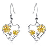 Aros Girasol Corazon Pendiente Plata 925 Mujer Joya Juvenil