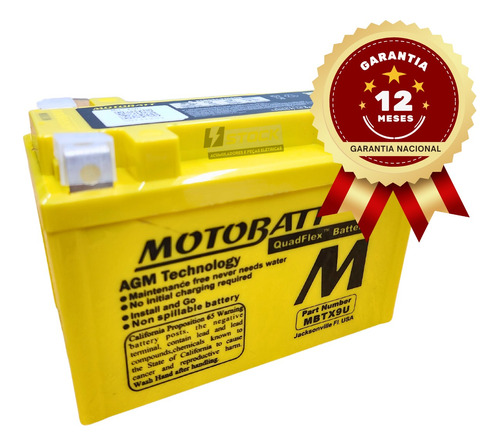 Bateria Motobatt Mbtx9u 10,5ah 160cca Ytz14s Ytx9bs Yt12abs Ytz12s 