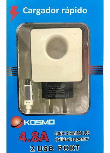 Fuente Switching Cargador Kosmo 5v4 8a Usb Microusb Qc Smar