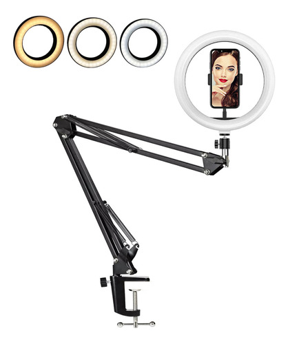 Ring Light 10 Polegadas + Suporte Braço Articulado De Mesa