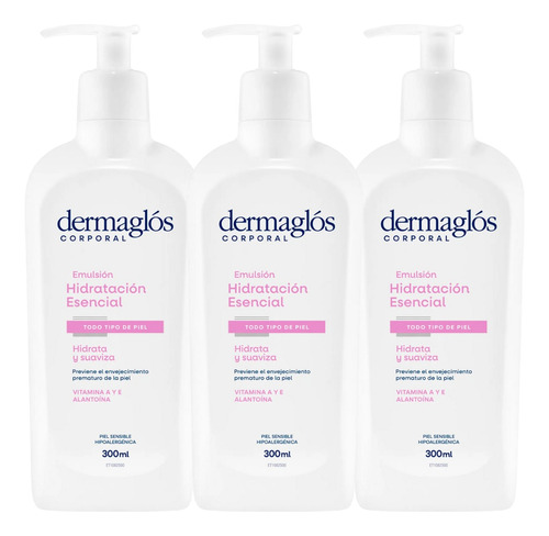 Combo X3 Dermaglos Emulsión Hidratación Esencial Corp 300ml