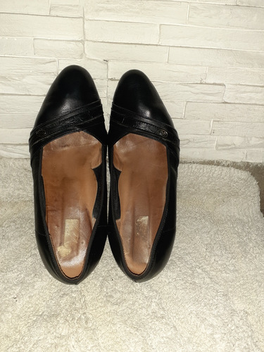 Zapatos De Dama,de Cuero Negro,vintage,c/taco Super Cómodo 