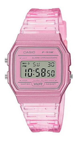 Reloj Casio, Unisex, F-91ws-4, Extensible Transparente, Rosa