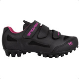 Sapatilha Ciclismo Feminina Mtb High One 3 Velcros Pto/rosa