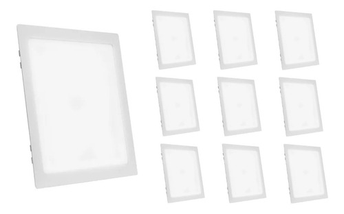 Kit 10 Painel Plafon  25w Led Quadrado Embutir Branco Frio