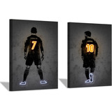 Set 2 Cuadros Decorativos Messi Cristiano Futbol Numeros