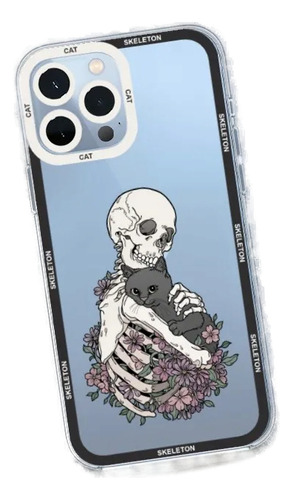 Funda De Teléfono Con Diseño De Esqueleto Y Gato De Hallowee