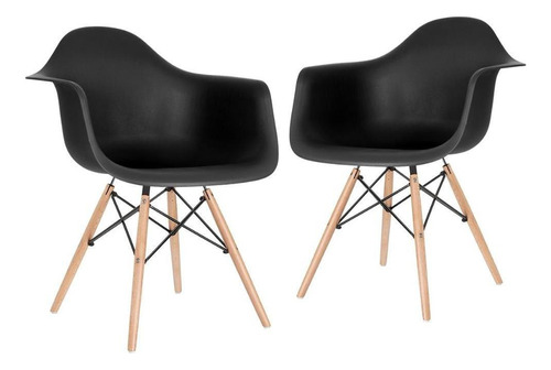 2 Cadeiras Polrona Eames Wood Daw Com Braços Jantar Cores Estrutura Da Cadeira Preto