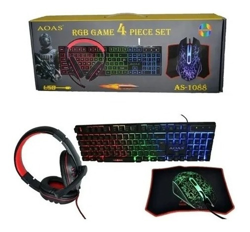 Combo X4 Teclado + Mouse + Audifono +padmouse Aoas Gamer Led