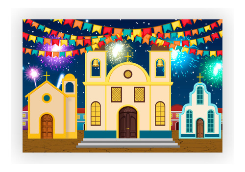 Painel Festa Junina Arraiá Igrejas Bandeirinhas 3,65l X 2,85