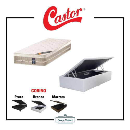 Cama Box Baú Solteiro King  + Colchão Castor Firme 96x203