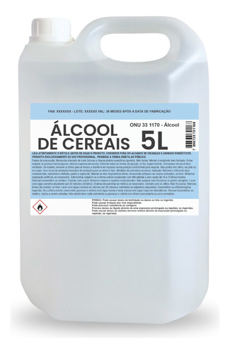 Álcool De Cereais 5 Litros - Frete Grátis Região Sul