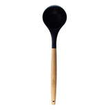 Concha Silicone Bambu 32cm Utensílio Cozinha Feijão Sopa Cor Preto