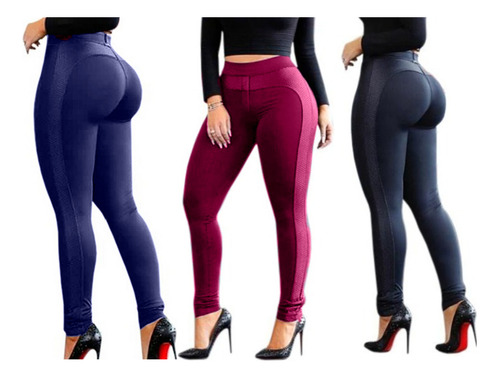 Kit 3 Calça Legging Montaria Cirrê Levanta Bumbum