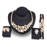 Conjunto De Joyas Con Hojas De Flores Y Perlas Para Mujer