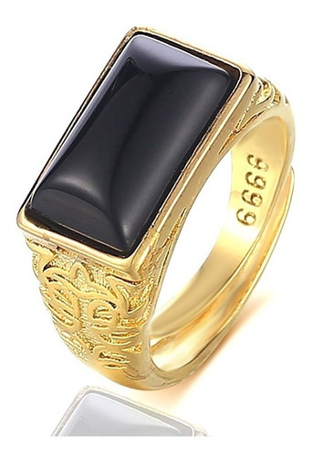 Anillo Color Oro Ajustable Americana Piedra Negra Hombre