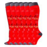 6 Pares De Calcetines De Compresión Con Estampado Navideño P