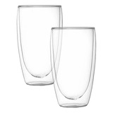 Set X2 Vasos Doble Vidrio Cafe 400cc Diseño Calidad Premium