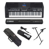 Kit Teclado Yamaha Psr Sx600 + Capa + Suporte + Pedal 