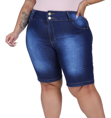 Kit 3 Bermudas Jeans Feminina Plus Size Cintura Alta Lycra