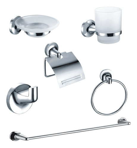 Juego De Baño 6 Piezas Metálico Cromado Zinc Y Acero Inox