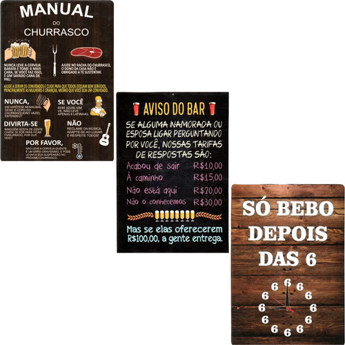 Kit 3 Quadros Placas Decoração Cantinho Do Churrasco Bebidas