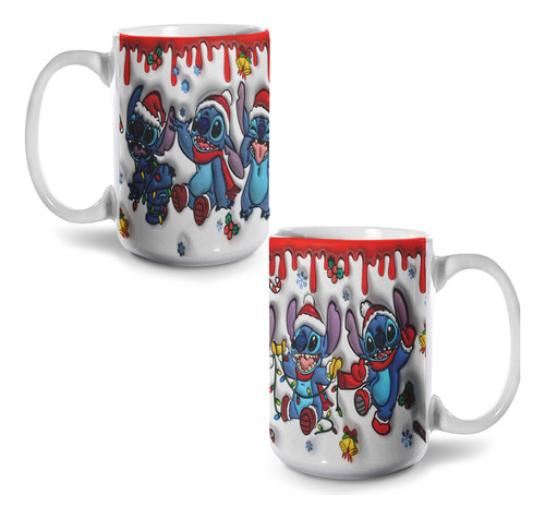 Taza Navideña De Stitch En 3d Personalizada 15oz Mod439