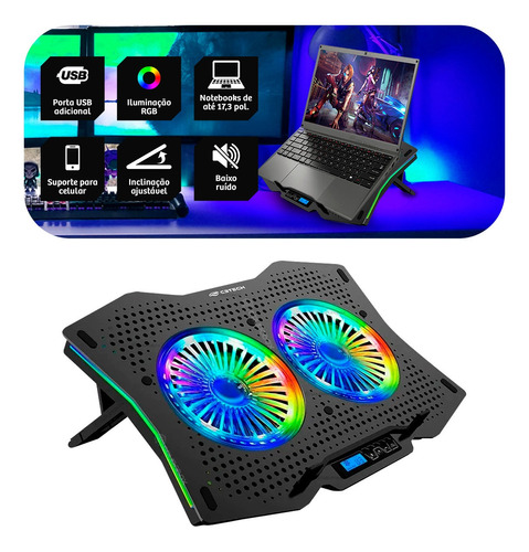 Base Cooler Suporte De Notebook Nbc-400bk C3tech Gamer Rgb