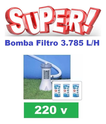 Bomba Filtrante Piscina Intex 3785 L/h 220v + 03 Filtros 2+1