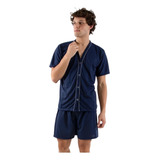 Pijama Masculino Americano Curto De Malha Com Botão