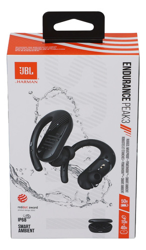 Fone De Ouvido Jbl Endurance Peak 3 Bluetooth Preto Sem Fio