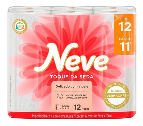 Papel Higiênico Neve Toque Da Seda Folha Dupla 12unid 30m