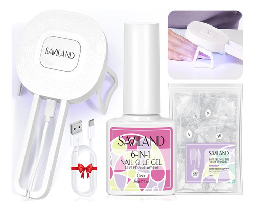 Saviland Gel X Kit Prees On: Pegamento De Uñas Súper Fuer.