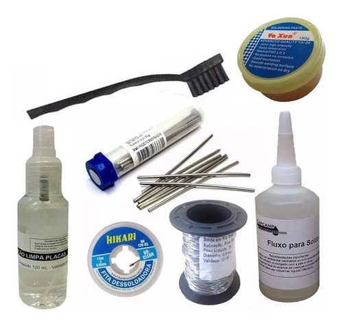 Kit Salva Chip Malha  Fluxo Pasta Solda Yaxum Escova Esd Smd