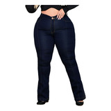 Calça Jeans Feminina Flare Plus Size Nervura Frontal Escura