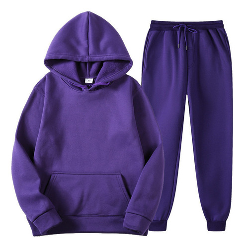 Conjunto Sudadera Casual Morado Con Capucha Y Bolsillo