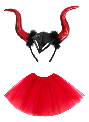 Kit Tiara Chifre Diabinho Saia Tutu Vermelho Festa Fantasia