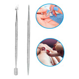 Kit 1 Espatula + 1 Palito Ponta Dupla De Unha Manicure Inox