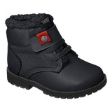 Bota Coturno Masculina Ortopé Baby Boot Couro Com Lã Preta