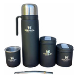 Set Matero Completo Simil Stanley Grabado Termo Mate Negro