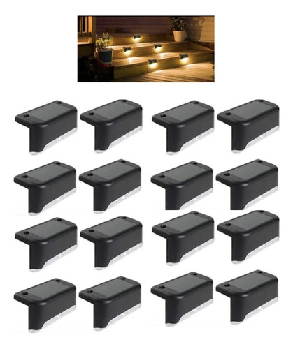 Kit Com 12 Luminárias Solares Para Muro Ou Escadas Douradas
