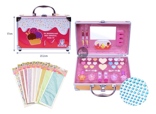 Maquillaje Infantil Niñas Maleta Cupcake Incluye 17 Pcs