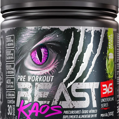PRÉ TREINO BEAST KAOS 300g - Sabor Maçã Verde - Extra Forte com Citrulina, Beta Alanina, Cafeína, Arginina, Taurina e Tirosina | MercadoLivre