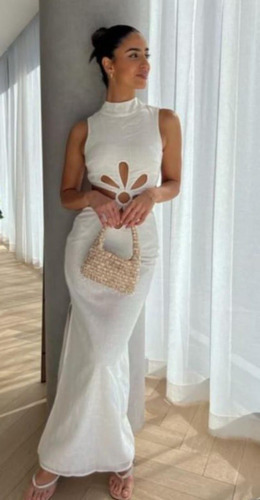 Vestido Flor En Lino Blanco