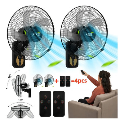 2pcs Ventiladores Pared,ventilador Sisu Ventilador De Pared,Cantidad De Aspas 5 Estructura Negro Diámetro 45 Frecuencia 60hz,con Control Remoto Ventilador + Mando A Distancia | Envío gratis