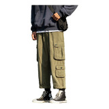 Pantalones Cargo Hombre Sueltas Pierna Ancha Multibolsillo [