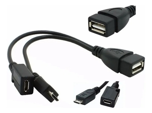 2 Em 1 Adaptadores Otg Micro Usb Macho Fêmea Para Usb Fêmea Cor Preto