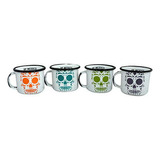 Set De 4 Mini Pocillos De Peltre Con Diseño De Calaveras - B