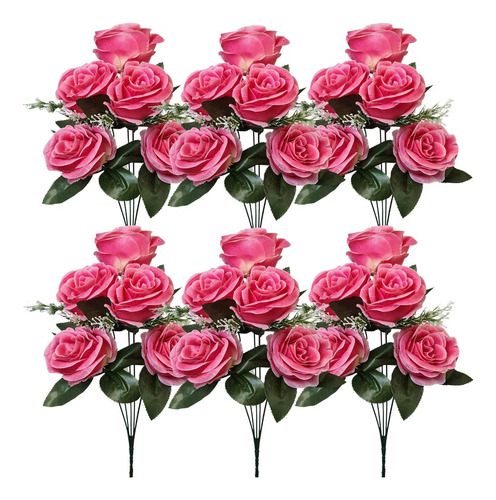 Kit 6 Buquê De Rosas Realistas Flores Artificiais Atacado