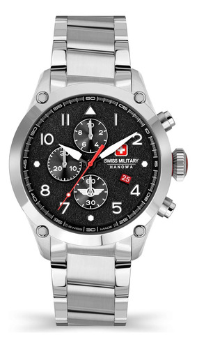 Reloj Swiss Military Smwgi2101501 Para Hombre Cronografo Color De La Malla Plateado Color Del Bisel Gris Color Del Fondo Negro